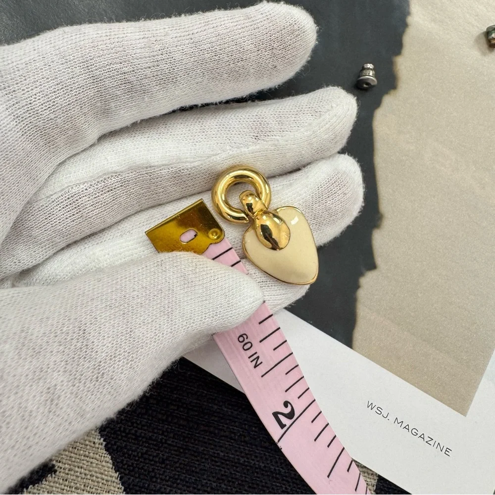 Vintage Givenchy Heart Drop Earrings Gold Tone Cream Enamel Signed